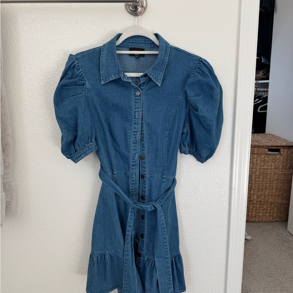 Vici Blue Denim Puff Sleeve Mini Dress